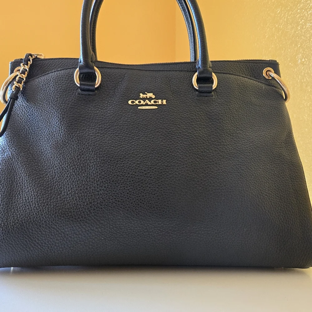 Coach F77884 Mia Pebbled Black Leather Convertible Satchel Top Handle Handbag - Picture 3 of 16